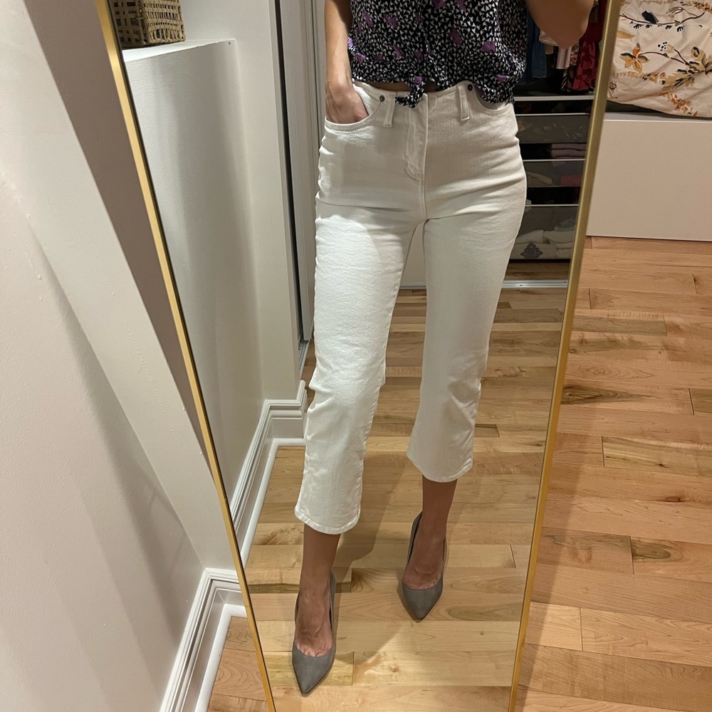 Roots vintage white Ankle Jeans for Women cropped elastic denim retro pants S/M